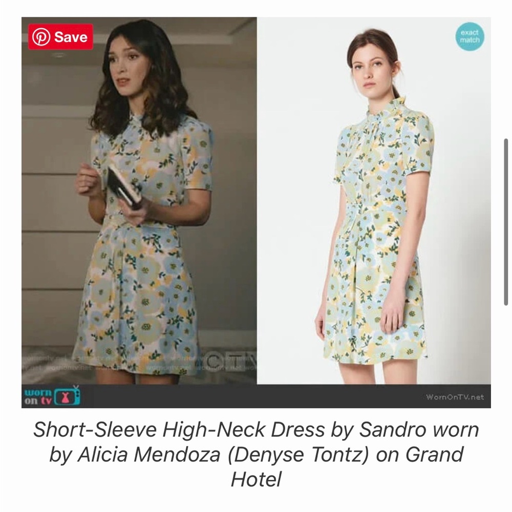 Sandro Light Blue Floral Short-Sleeve Mini Dress